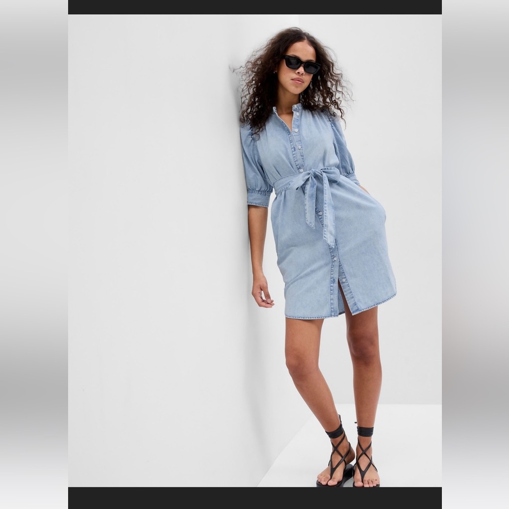 NWOT- GAP Light Blue Denim Shirt Dress with Tie Waist